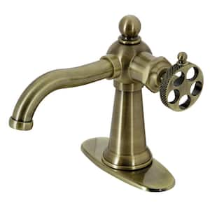 Webb Single-Handle Single Hole Bathroom Faucet with Push Pop-Up and Deck Plate in Antique Brass