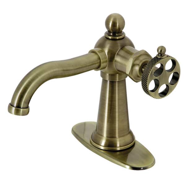 Kingston Brass Webb Single-Handle Single Hole Bathroom Faucet with Push Pop-Up and Deck Plate in Antique Brass