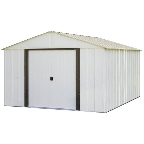 Arrow Arlington 10 ft. W x 12 ft. D 2-Tone White Galvanized Metal Storage Shed with Floor Frame Kit