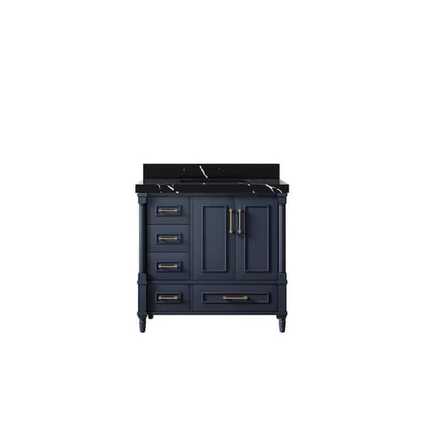 Willow Collections Hudson 36 in. W x 22 in. D x 36 in. H Single Sink Bath Vanity Center in Navy Blue with 2 in. Calacatta Black Qt. Top
