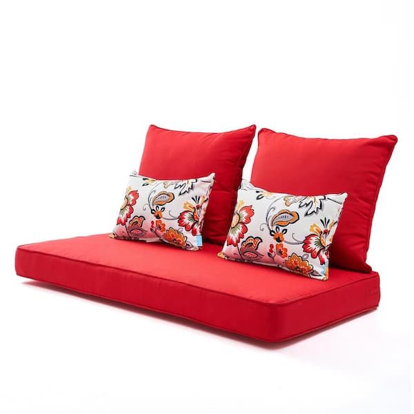 ARTPLAN Red Outdoor Bench Replacement Cushion with Two Lumber Pillows by 5 Pieces for Patio Furniture