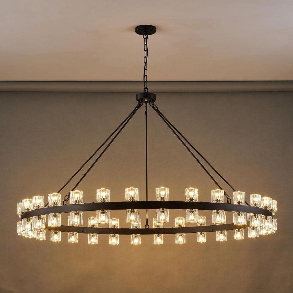 Gleam Flare 60-Light Black Round Chandelier with Chain, 60in