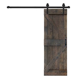 K Series 30 in. x 84 in. Smoky Gray Finished DIY Solid Wood Sliding Barn Door with Hardware Kit
