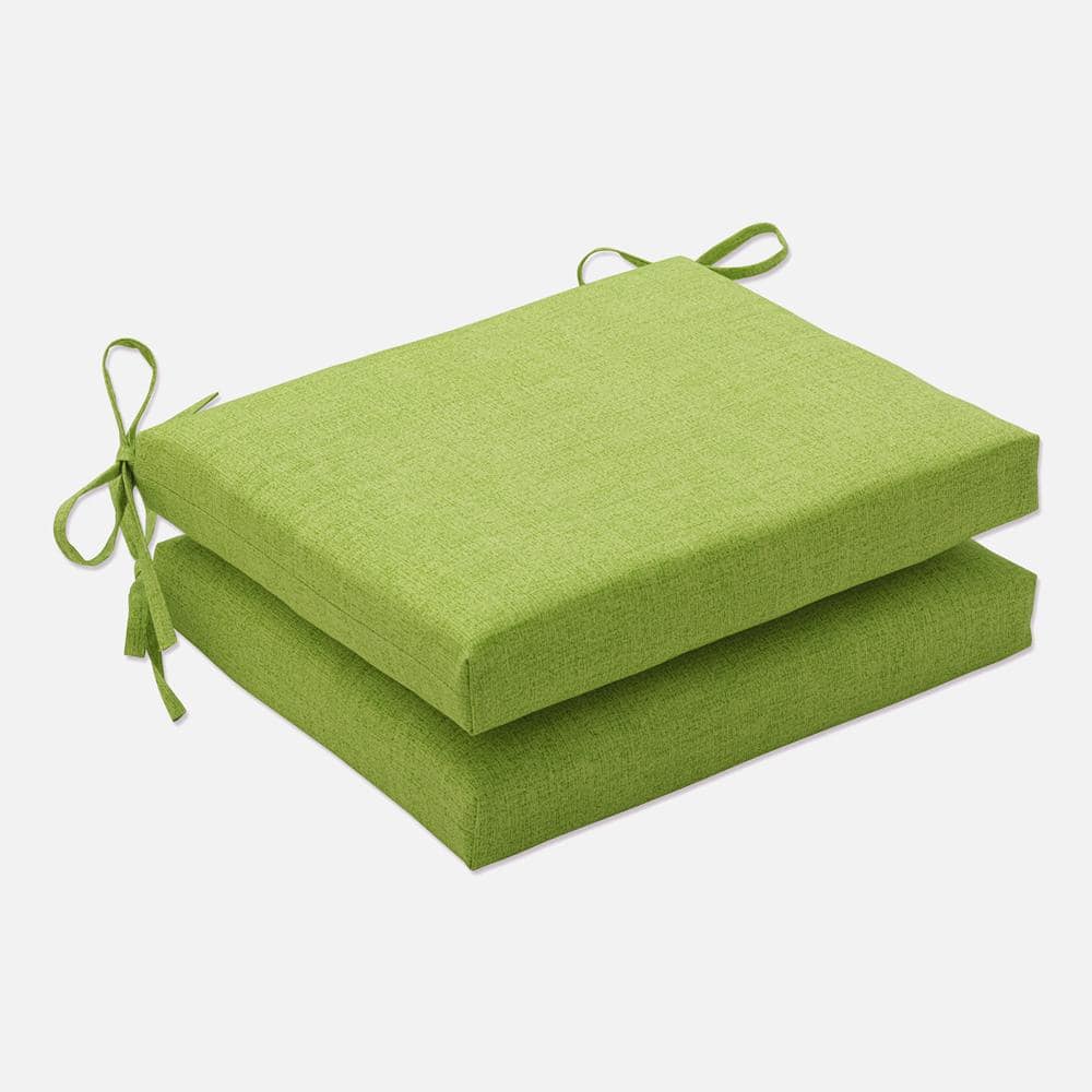 16"x18.5"x3" Fresco 2pc Outdoor Square Seat Cushions Green - Pillow Perfect: Weather-Resistant Patio Pads with Ties