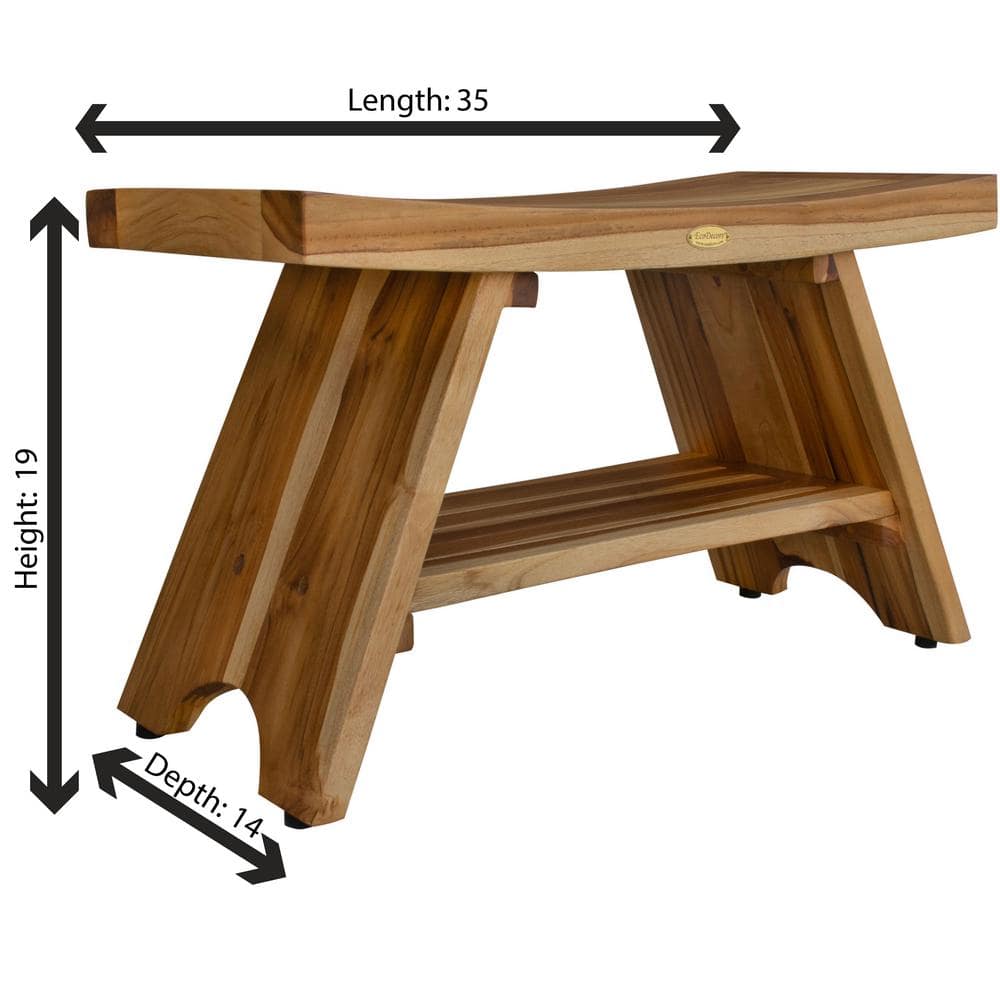 Serenity 37" Teak Spa Shower Bench with Storage Shelf