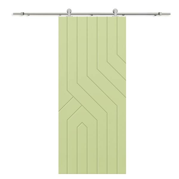 CALHOME 30 in. x 80 in. Sage Green Painted Composite MDF Paneled Interior Sliding Barn Door with Hardware Kit