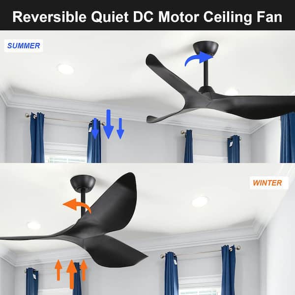 Sofucor 52 in. Indoor/Outdoor Black Ceiling Fan with Remote
