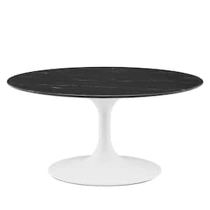Lippa 36 in. Black Round Faux Marble Coffee Table