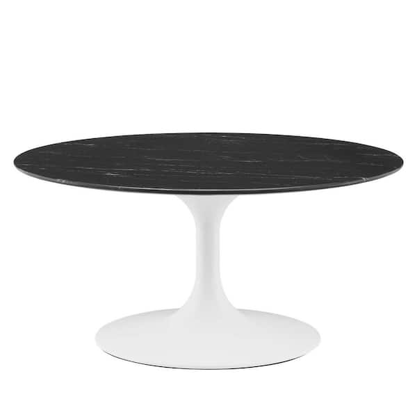 MODWAY Lippa 48 in. Black Oval Faux Marble Coffee Table