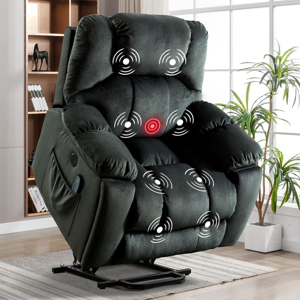 Bestier 40.6 in. W Gray Green Oversize Power Lift Recliner Chair