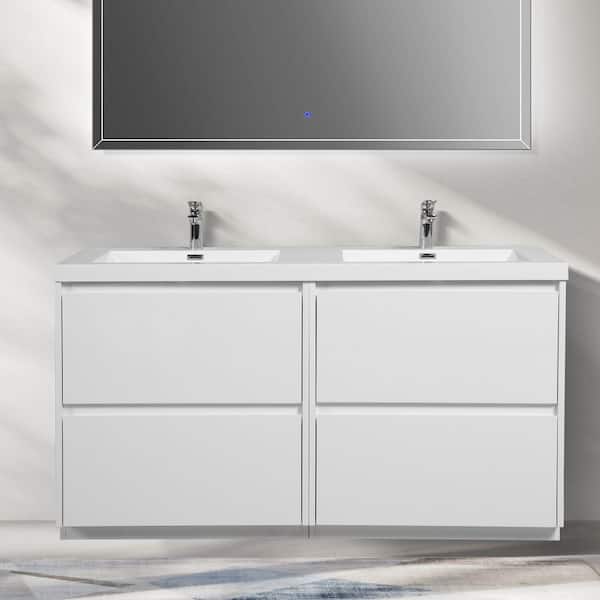 72 in. W x 20 in. D x 33 in. H Double Freestanding Vanity in Glossy White with Solid Surface Sink Top in White