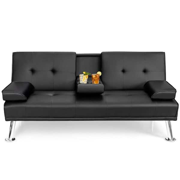 Forclover 66 In Black Pu Leather, Twin 66 1 Tufted Back Convertible Sofa Futon Couch