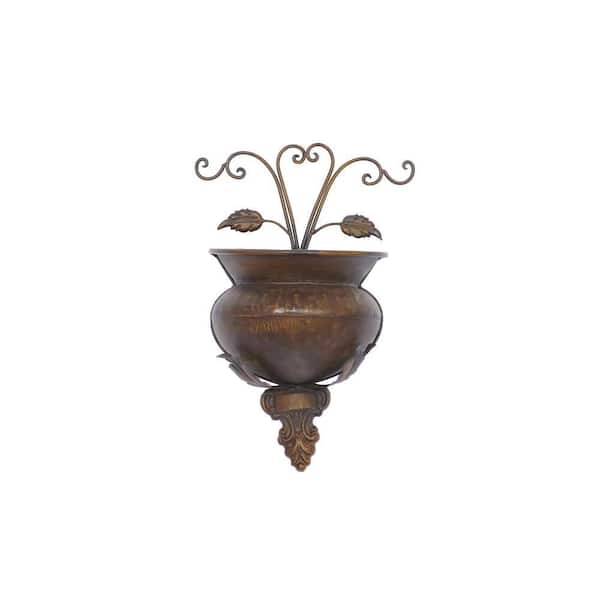 18in. Medium Brown Metal Scroll Indoor Outdoor Wall Planter