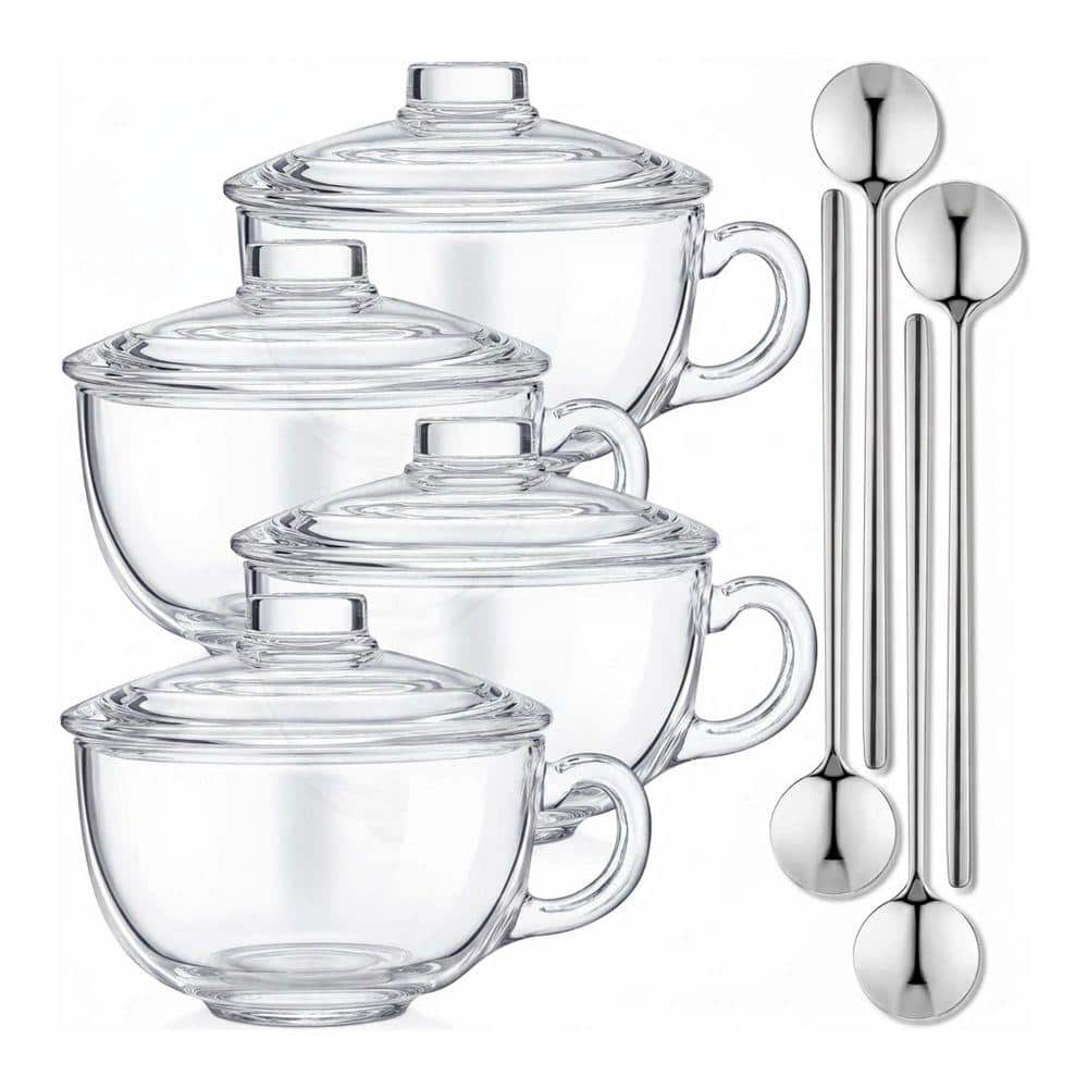 JFVKAF 4 Piece Clear Glass Soup Bowl Set with Lids and Handles