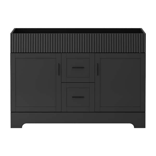 48 in. W. x 18.3 in. D x 34 in. H Double Sink Freestanding Bath Vanity in Black with White Resin Top Drain Faucet Set