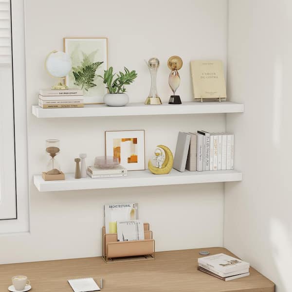 40 in. W x 7.7 in. D White Decorative Wall Shelf Set of 2, Rustic Bathroom Kitchen Bedroom Shelves