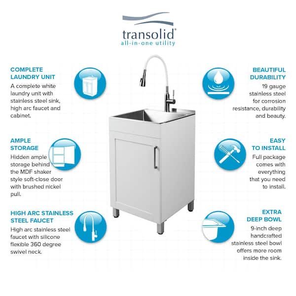 Transolid All-in-One 29 in. x 25.5 in. Stainless Steel Quartz Undermount  Laundry/Utility Sink and Cabinet with Faucet in White TCG-3025-WC - The  Home Depot