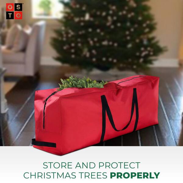 Red Christmas Tree Storage Bag for Artificial Trees Up to 9 ft. Tall -  Rolling Wheeled Canvas Tote with Zipper Closure 836091VEW - The Home Depot