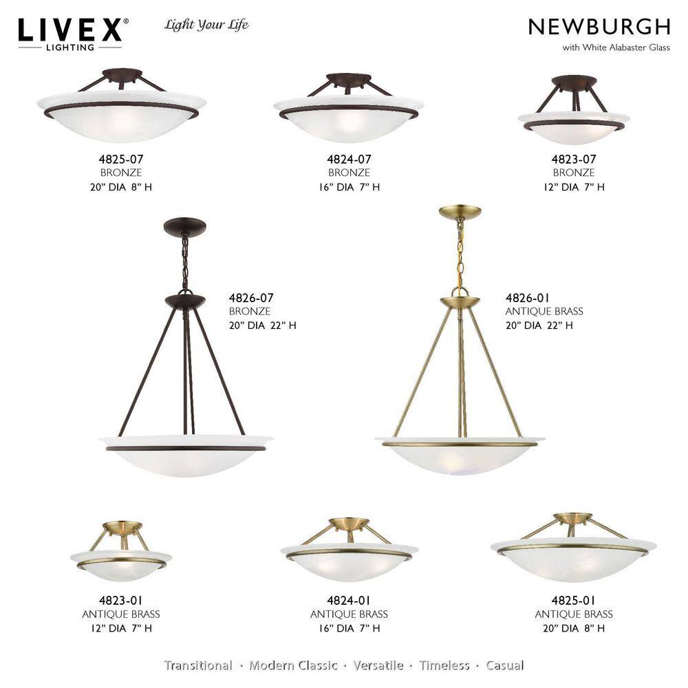 Newburgh Bronze 3-Light Semi-Flush Mount with Alabaster Glass