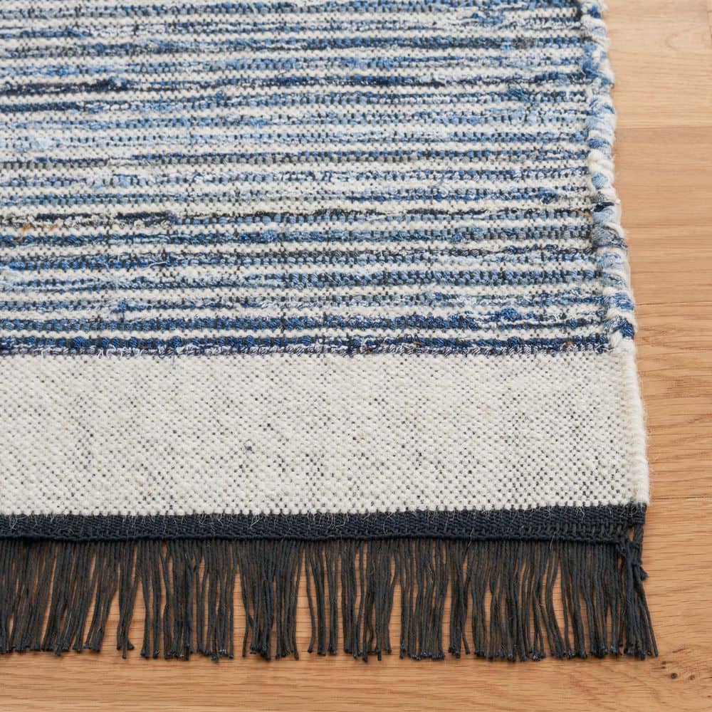 Blue and Ivory Flat Woven Wool Cotton Runner Rug