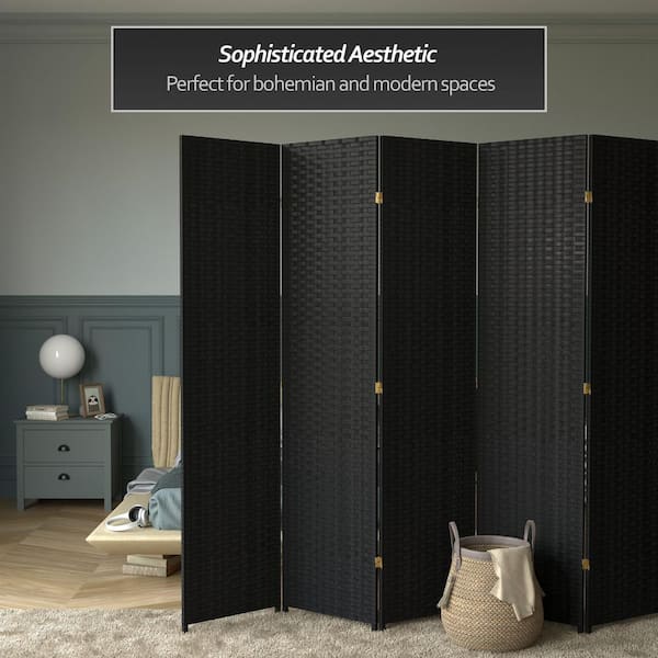 RED LANTERN 7 ft. Black 8-Panel Room Divider SS7FIBER-BLK-8P - The