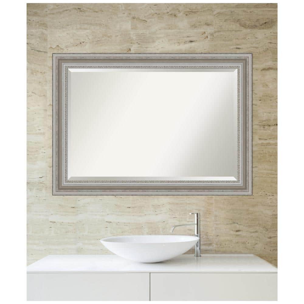 Parlor Pewter Patina 48"x36" Ornate Silver Bathroom Vanity Mirror