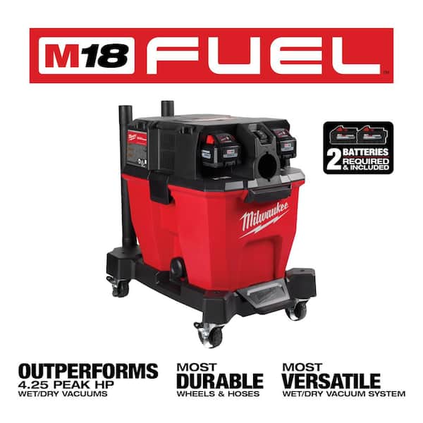 Milwaukee M18 FUEL 9 Gal. Cordless DUAL-BATTERY Wet/Dry Shop Vacuum Kit with (2) 8.0 ah Batteries, Filter, Hose, and Accessories