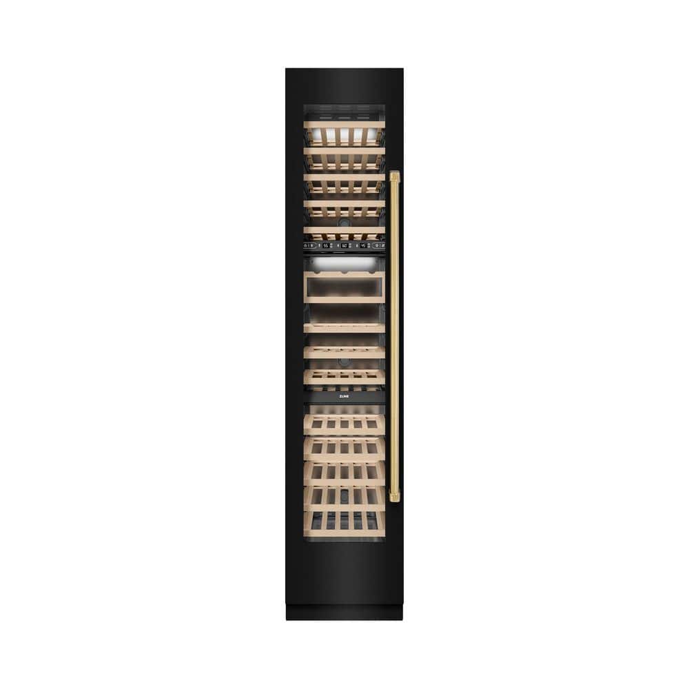 ZLINE Kitchen and Bath Autograph Edition 18 in. Triple Zone 68-Bottle Left Hinge Column Wine Cooler in Black Stainless with Gold Accents