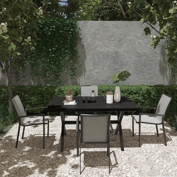 Boyel Living 5-Piece Patio Outdoor Dining Set with Rectangle Table and Aluminum Folding Dining Chairs