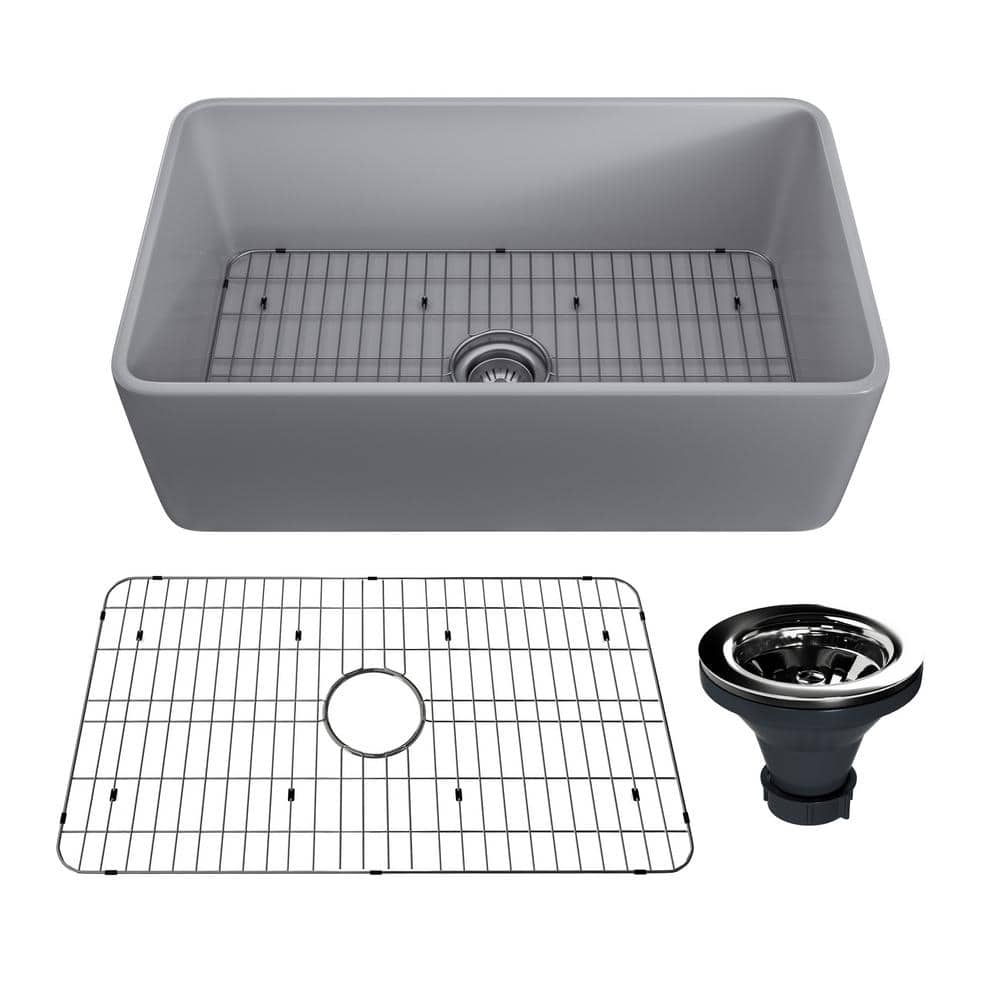 30 in. Farmhouse/Apron-Front Single Bowl Matte Gray S1 Fine Fireclay Kitche