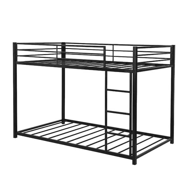 aisword Black Twin over Twin Metal Bunk Bed with Ladder and Full-length Guardrail