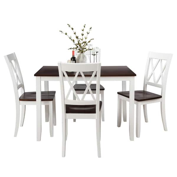 Qualfurn Regan 5 Piece Wood Top White, Cherry Furniture Dining Room Table And Chairs