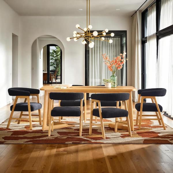 Walker Edison Furniture Company Modern Natural Solid Wood 70 in. Sled Dining Table with Geometric Leg Design (Seats 6)
