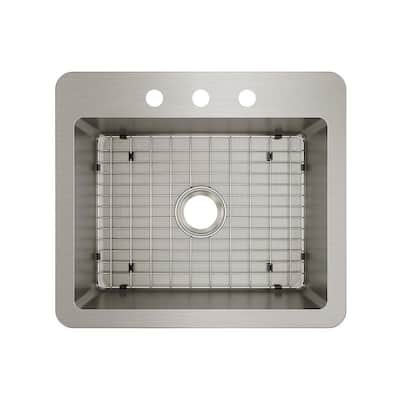 Avenue Stainless Steel Drop-In/Undermount 25 in. Single Bowl Kitchen Sink with Bottom Grid