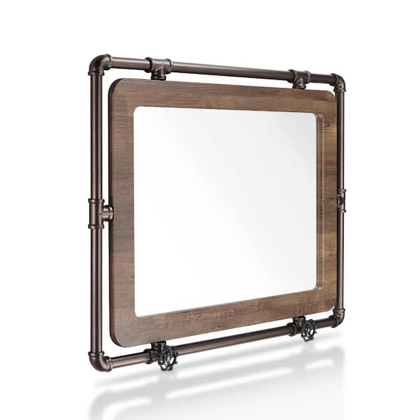 Furniture of America Maloni 35.43 in. W x 28 in. H Rectangle Wood Brown Wall Mirror