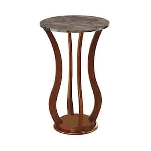 Transitional Brown Wooden Plant Stand with Faux Marble Top