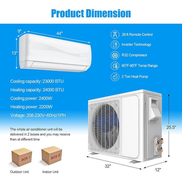 Giantex 18000 BTU Ductless Mini Split Air Conditioner for 1250 Square Feet with Heater and Remote Included GLO661087