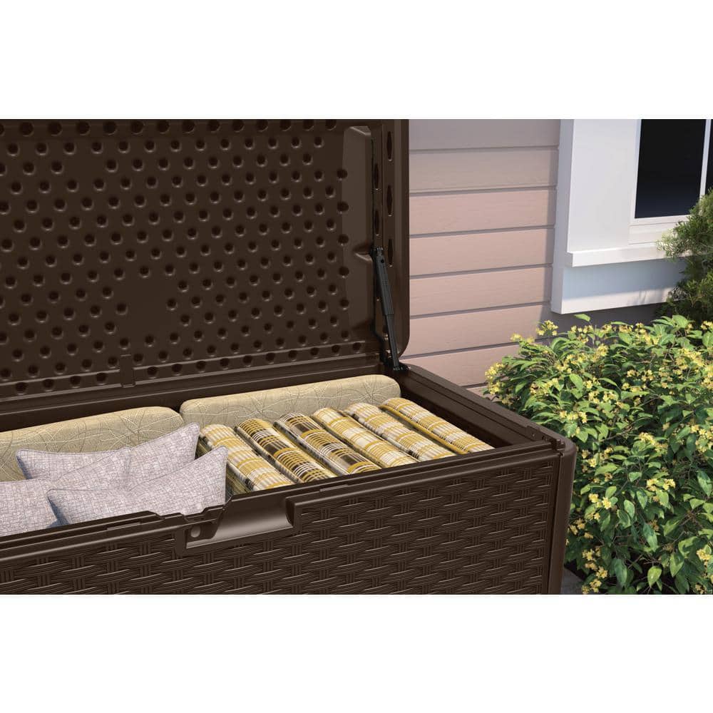 Suncast Extra Large Brown Wicker 134-Gallon Lockable Deck Box