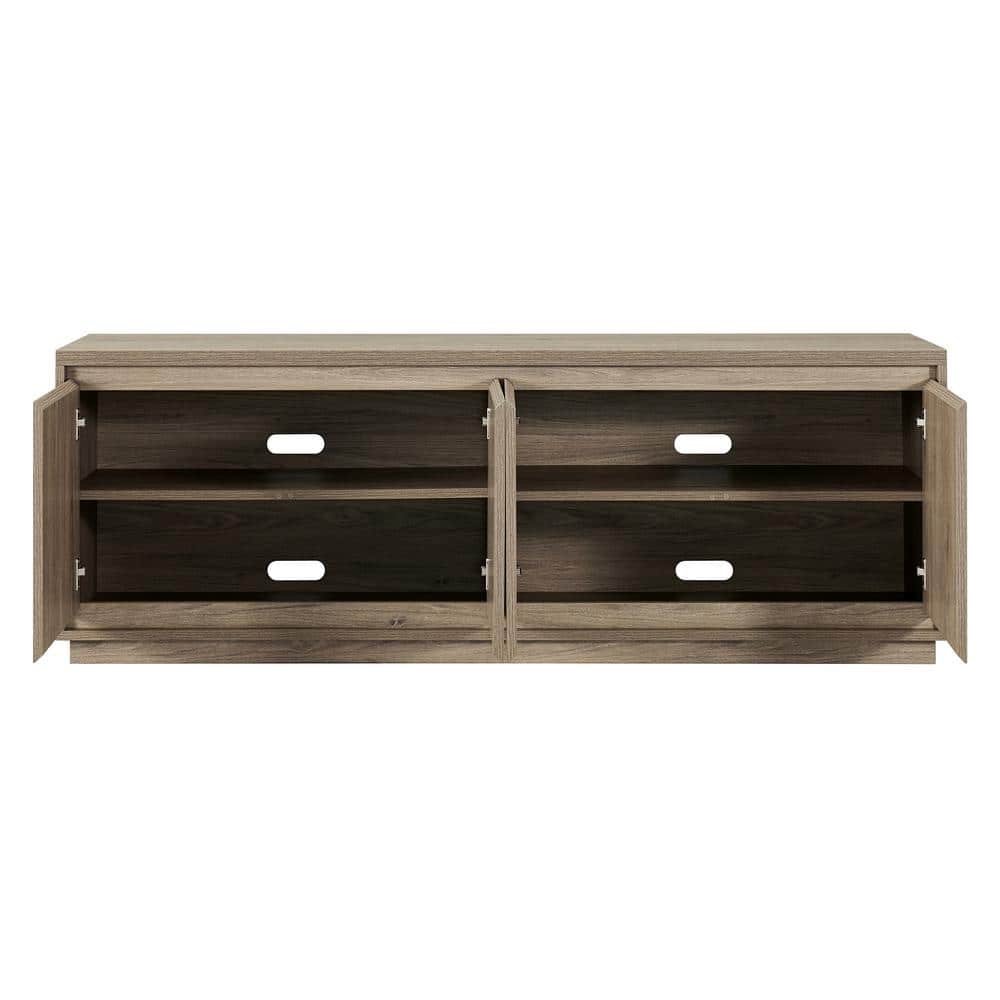 Antiqued Gray Oak 68" TV Stand with Cabinets