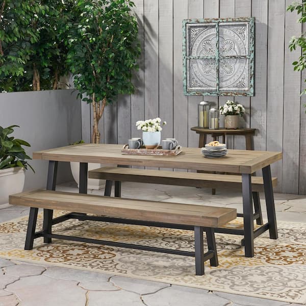 Carlisle 30 in. Grey 3-Piece Wood Rectangular Outdoor Patio Dining Set