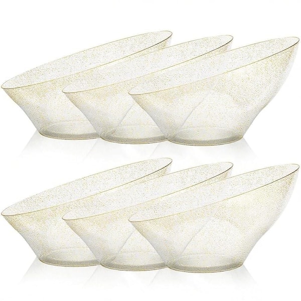 12-Pack 54 oz. Plastic Serving Bowls for Chips, Snacks, Fruit, Salad, Angled Disposable Serving Bowls, Daily Use, Gold