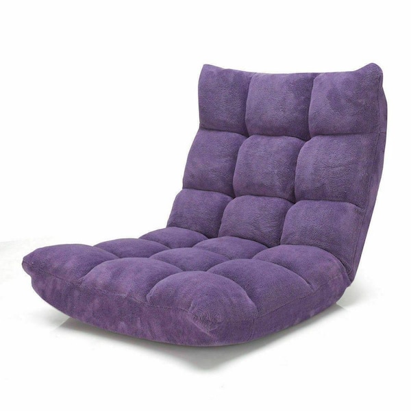 ANGELES HOME 22 in. W Purple Flannel Sponge Fabric Back Adjustable Lazy Floor Gaming Chair