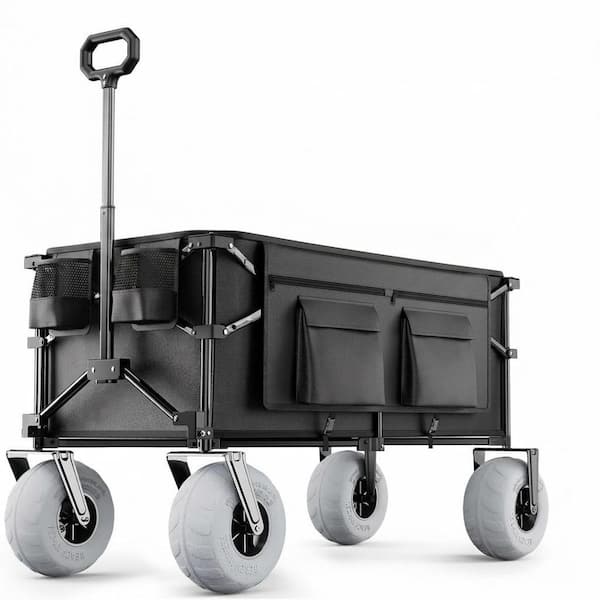 8.5 cu. ft. Steel Bin Garden Cart with 240L Extra-Large Storage, Balloon Wheels for Sand, 600D Fabric, Black