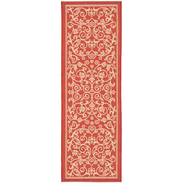 Courtyard Red/Natural 2 ft. x 10 ft. Border Indoor/Outdoor Patio  Runner Rug