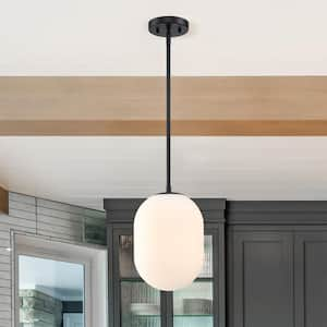 Noor 60-Watt 1-Light Matte Black Modern Pendant Light with Etched Opal Glass Shade