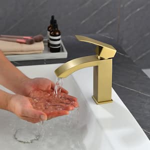 ABA Single Handle Single Hole Bathroom Faucet Spot Resistant in Brushed Gold