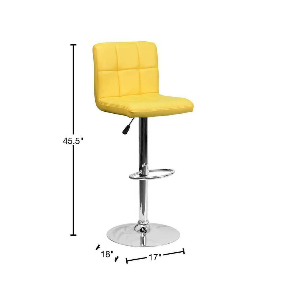 Yellow Quilted Adjustable Height Swivel Barstool with Chrome Base