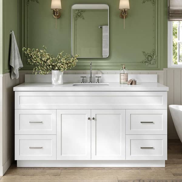Hamlet 66 in. W x 22 in. D x 36 Single Sink Freestanding Bath Vanity in White with Pure White Quartz Top
