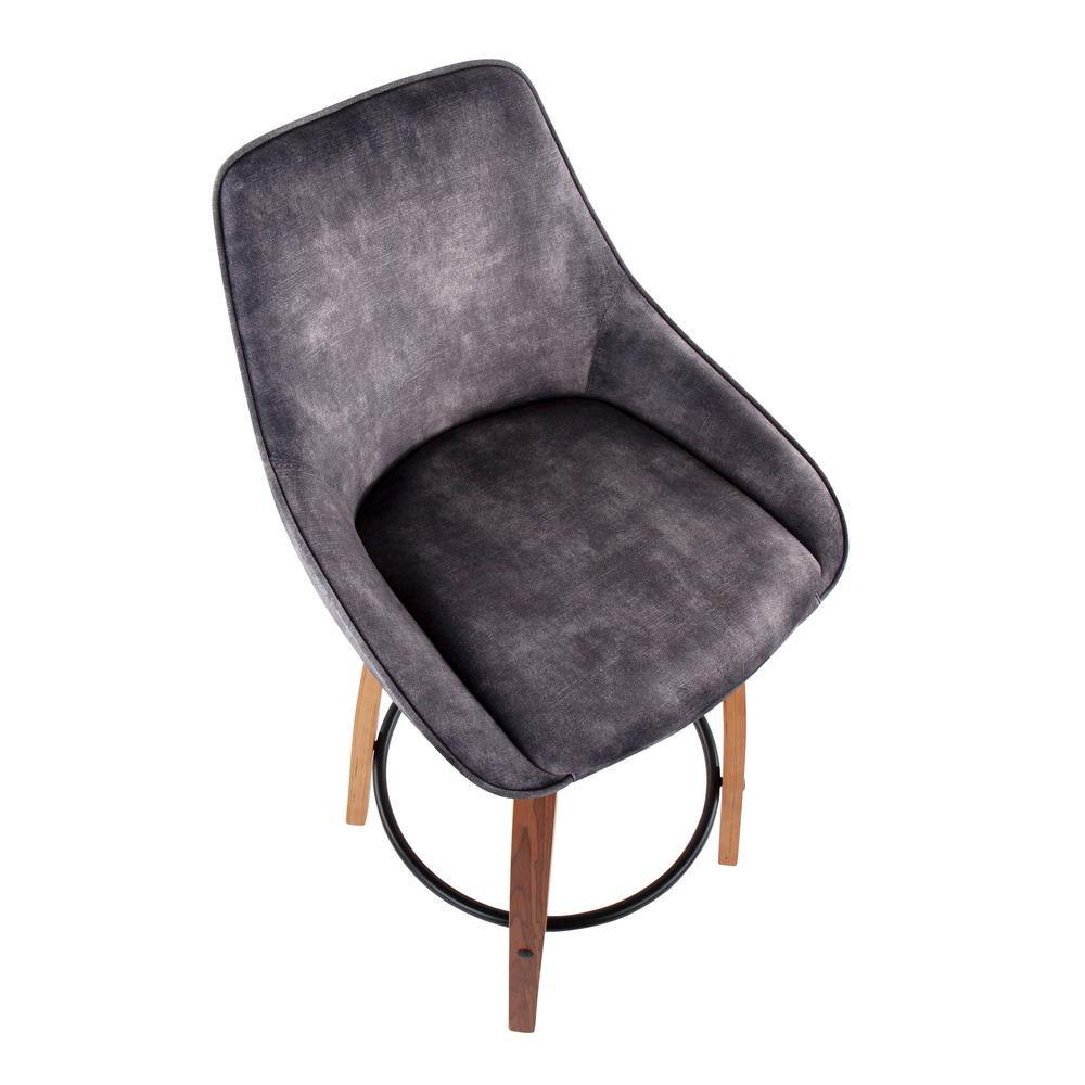 Diana 18.5" Swivel Counter Stool in Grey Velvet and Walnut Wood