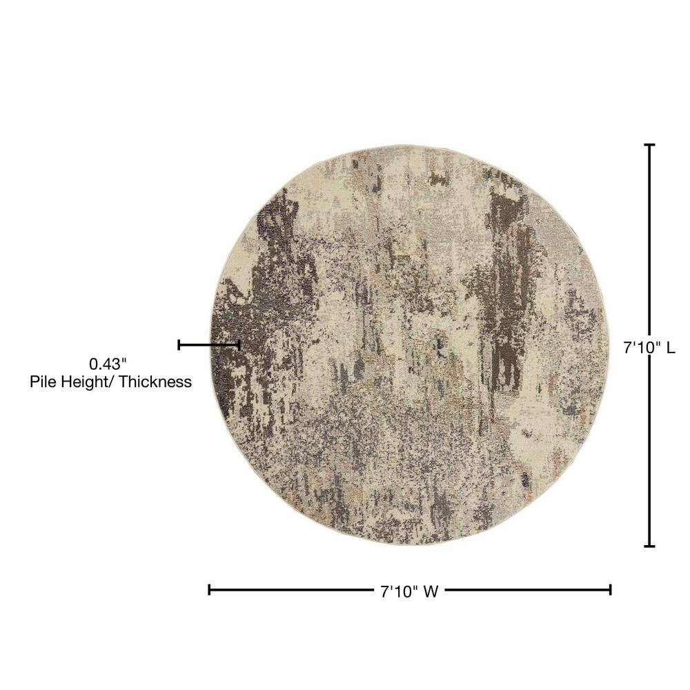 Ivory and Grey Abstract Round Hand-knotted Area Rug